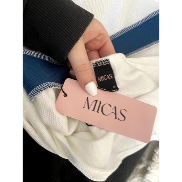 Micas Colorblock V-neck Ribbed Split Maxi Dress in Blue and White size Medium - Picture 5 of 5